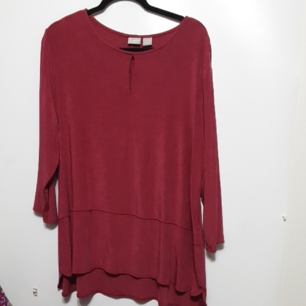 Chico's‎ Traveler Drop Waist Red Asymmetrical 3/4 Sleeve Tunic